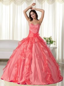 Watermelon Red Sweetheart Ball Gown Taffeta Embroidery Quinceanera Dress