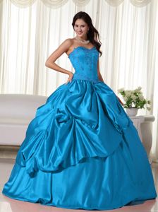 Aqua Blue Ball Gown Taffeta Sweet Sixteen Dresses with Pick-ups