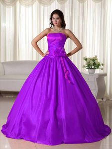 Romantic Strapless Handmade Flowers Purple Dress for Sweet 16