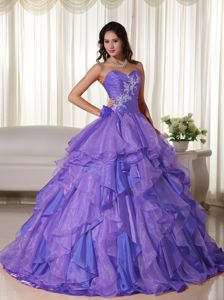 Best Ruched Appliqued Ball Gown Light Purple Quinceanera Dress
