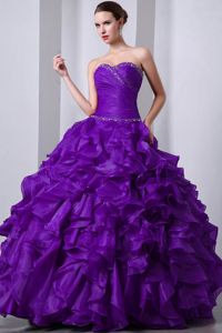 Sweetheart Floor-length Ruffled Purple Dresses for a Quince