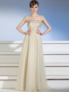Elegant Sleeveless Floor Length Appliques Side Zipper Mother of Groom Dress with Champagne