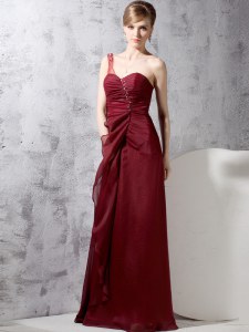 Popular One Shoulder Chiffon Sleeveless Floor Length Mother of the Bride Dress and Beading and Ruching