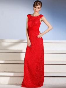 Red Side Zipper Mother of Bride Dresses Lace Sleeveless Floor Length