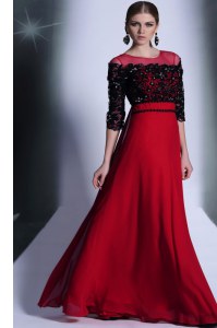 Admirable Column/Sheath Mother Dresses Red And Black Scoop Chiffon 3 4 Length Sleeve Floor Length Clasp Handle