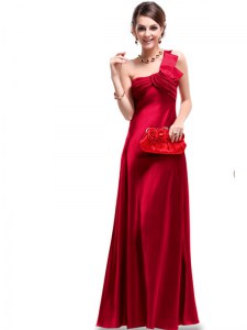 Dynamic Wine Red Criss Cross One Shoulder Ruching Mother of the Bride Dress Satin Sleeveless