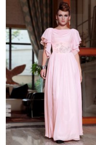 Chiffon Cap Sleeves Ankle Length Mother of Groom Dress and Beading and Ruching