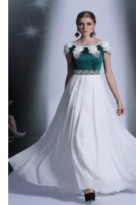 Spectacular Scoop Cap Sleeves Zipper Floor Length Appliques Mother of Bride Dresses
