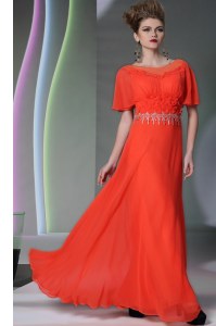 Extravagant Scoop Ankle Length Side Zipper Mother Dresses Coral Red for Prom and Party with Appliques
