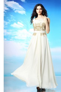 Scoop Chiffon Sleeveless Ankle Length Mother of Groom Dress and Beading and Ruching