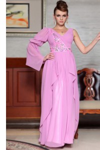 Luxury Ankle Length Side Zipper Mother of the Bride Dress Lilac for Prom and Party with Beading and Ruching and Pattern