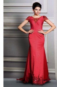 Scoop Red Short Sleeves Appliques Clasp Handle Mother Dresses