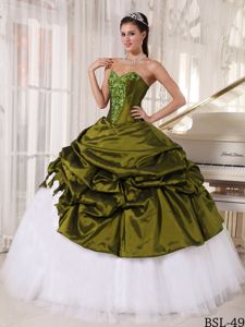 Cheap Olive Green and White Dress for Sweet 16 with Appliques