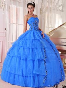 Low Price Ruffled Dodger Blue Dress for a Quince with Paillette