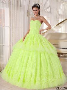 Corset Appliqued Yellow Green Sweet Sixteen Dresses Under 200