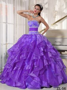 Cheap Appliqued Ruffled Light Purple Lace-Up Quince Dresses