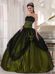 Olive Green Quinceanera Gown Dress with Appliques and Flowers