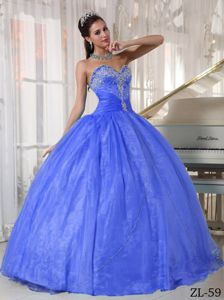 Popular Fitted Cornflower Blue Dress for Quince with Appliques