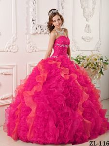 Best Seller Hot Pink Beaded Ruffled Dress for Sweet 15