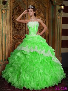 Brand New Appliqued Ruffled Spring Green Sweet 15 Dresses