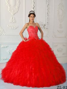 Ball Gown Sweetheart Beaded Red formal Dress for Quince Salem Film Fest