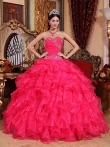 Perfect Beaded Ruffled Coral Red Quinceanera Dress Wholesale