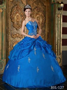 Surprising Floor-length Appliqued Blue Sweet 15 Dress Online