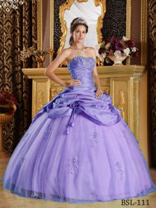 Lavender Sweetheart Appliques Quinceanera Dresses with Pick-ups