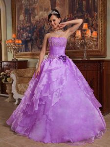 Lilac Multi-layered Quinces Dresses with Ruches and Appliques