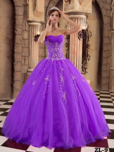 Sweetheart Appliques Dresses for a Quinceanera in Dark Violet