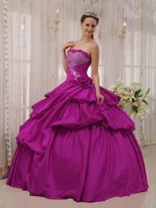 Tasty Fuchsia Strapless Quince Dress with Appliques and Beading