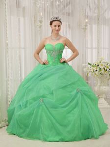 Beading Sweetheart Green Dress for Quince in Organza for Summer