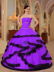 Latest Dark Violet Strapless Dresses for a Quinceanera with Beading
