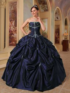 Navy Blue Quince Dresses with Pick-ups and Beading on Promotion
