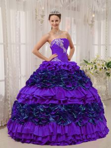 Flattering Purple Sweet 15 Dress with Appliques and Ruffled Layers