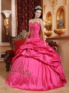 Latest Hot Pink Dress for a Quinceanera with Appliques and Pick-ups