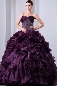 Purple Ruffles Quinceanera Party Dresses with Ruche and Beading