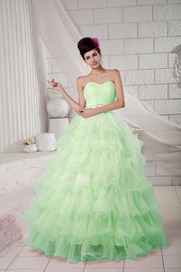 Multi-tiered Apple Green Sweetheart Quince Gown with Ruffles