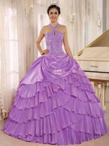 Multi-tiered Lavender Haltered Sweet 15/16 Birthday Dress
