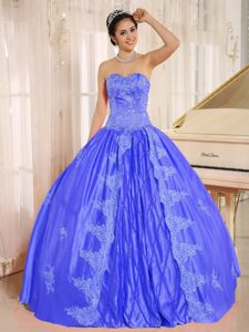 Blue Sweetheart Beading Appliqued Quince Dresses with Pleats