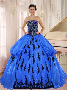 Royal Blue Sweet 15/16 Birthday Dress with Black Appliques