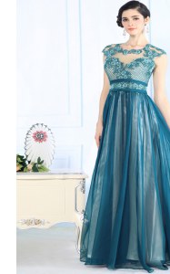 Teal Zipper Scoop Lace Mother of Bride Dresses Chiffon Sleeveless