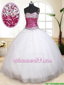 Elegant White Sweetheart Lace Up Beading Quinceanera Gowns Sleeveless