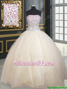Ideal Champagne Lace Up Sweet 16 Dresses Beading Sleeveless Floor Length