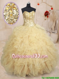 Spring and Summer and Fall and Winter Organza Sleeveless Floor Length Quinceanera Gowns andBeading and Ruffles and Sequins