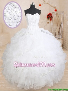 Designer Ball Gowns Quinceanera Gowns White Sweetheart Organza Sleeveless Floor Length Lace Up