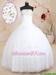 Strapless Sleeveless Lace Up Ball Gown Prom Dress White Tulle