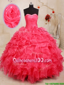 Customized Sleeveless Lace Up Floor Length Beading and Ruffles and Sequins and Hand Made Flower Quinceanera Dress