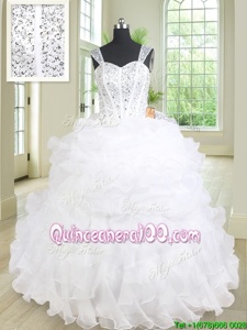 Flare Straps Sleeveless Organza Quinceanera Gown Beading and Ruffles Lace Up