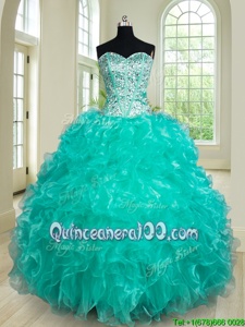 Colorful Sleeveless Beading and Ruffles Lace Up Quinceanera Dress